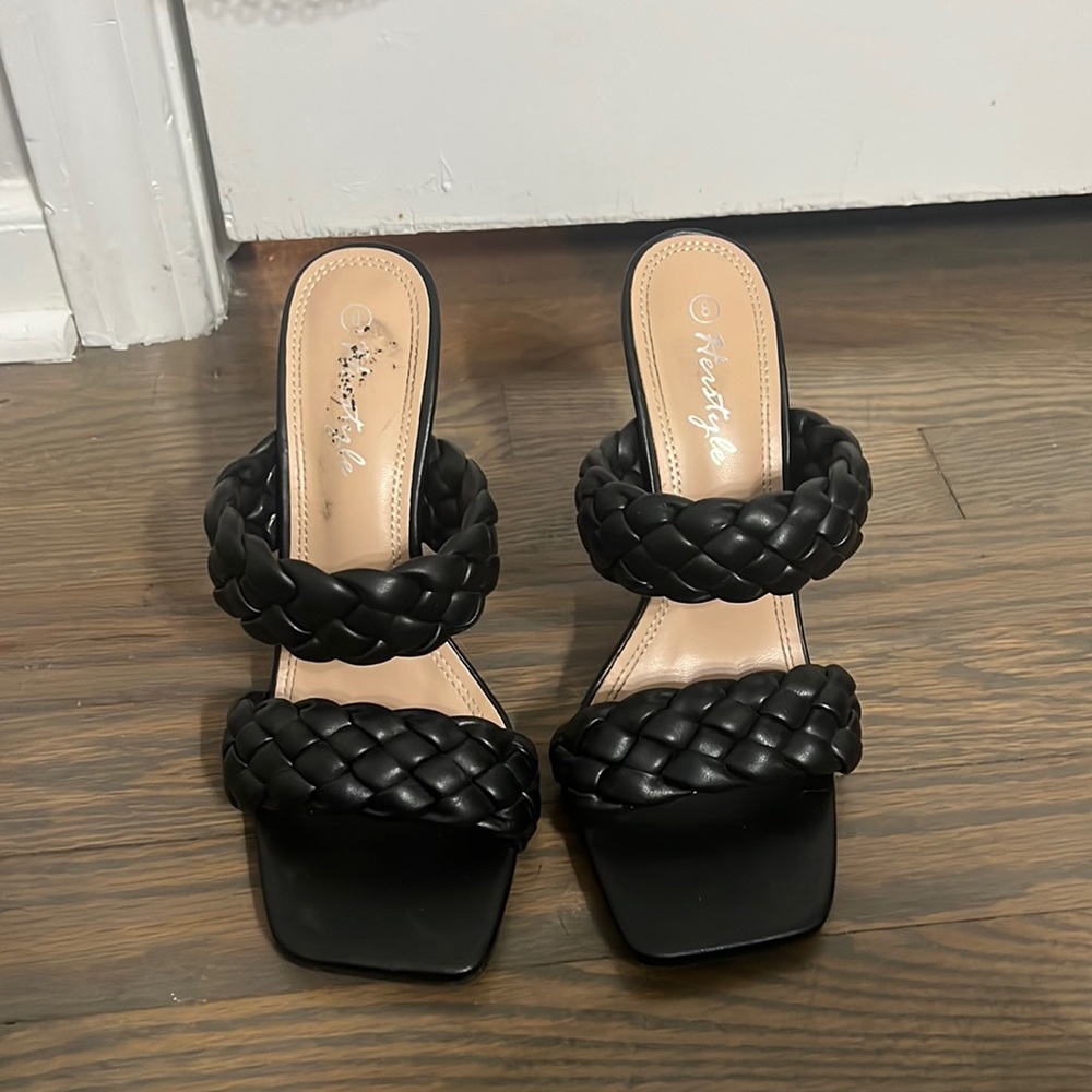Black braided high heels